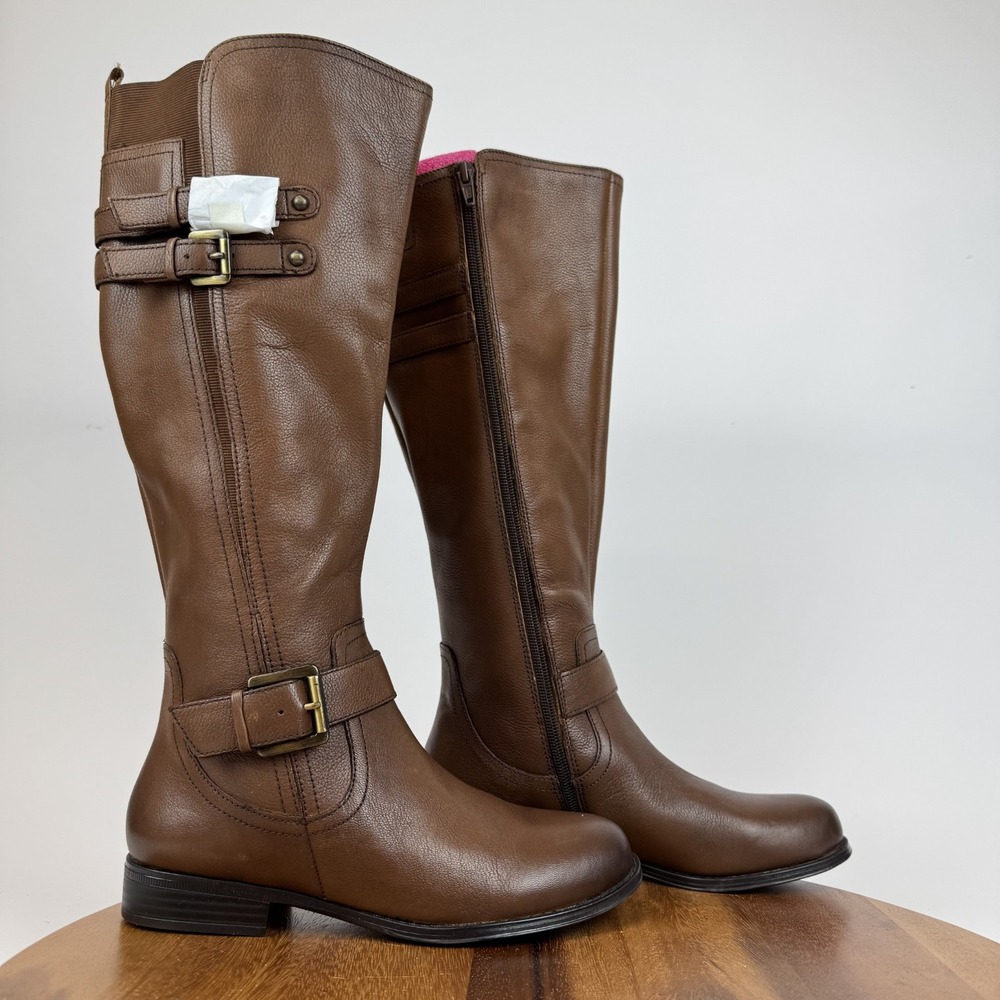 New Womens Naturalizer Jessie Casual Brown Leather Knee High Boots Size 7 W NWOB